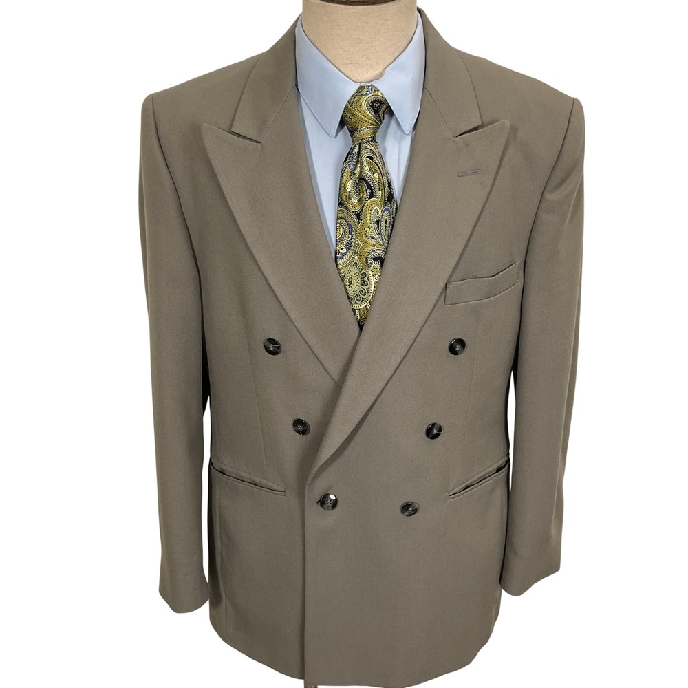 John Henry Blazer Mens 40R Gray Double Breasted Lightweight Peak‎ Wool Jacket